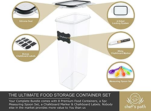 Chef's Path - Kitchen Storage Box Set - 8 Airtight Food Jars for Storing Spaghetti, Pasta, Flour, Cereals, Pet Food Preservation, BPA Free (3 quarts) - Image 3