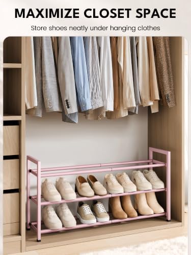 Bumusty 3 Tier Expandable Shoe Rack for Closet, Pink - Image 4