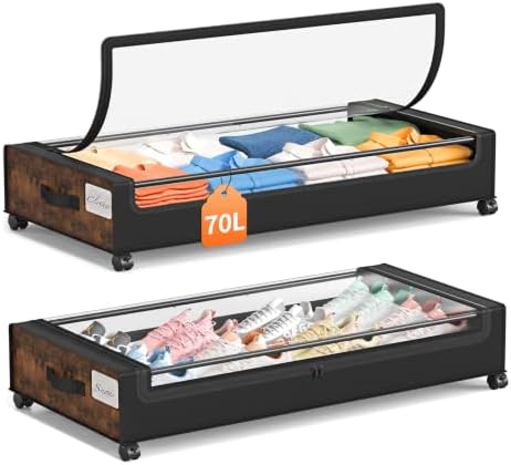 Yecaye Under Bed Storage with Wheels, 2 Pack Brown Large Lapacity Rolling UnderBed Drawers for Clothes, Blankets by Yecaye