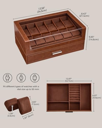 ProCase Watch Box for Men, 12 Slots Watch Display Holder -Brown - Image 6