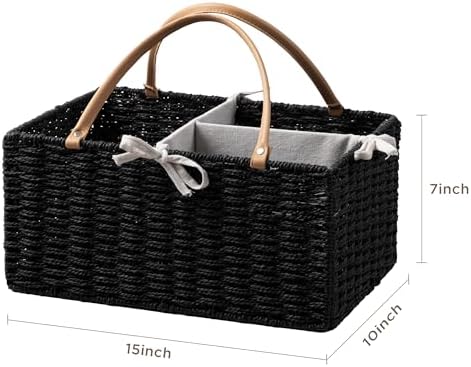 HBlife Large Baby Diaper Caddy Organizer, Paper Rope Storage Baskets Nursery Bin with Removable Divider, Portable Car Organizer for Diapers, Baby Shower Gifts, Newborn Essentials Must Haves - Image 2