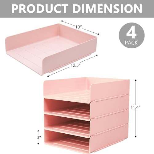 Tiawudi Desk Organizer, Office Organization and Storage, Plastic Letter Tray, Stackable File Organizer for Classroom, Home, Documents, Notes, Folders, Books and Pens, 4 Tier - Image 2
