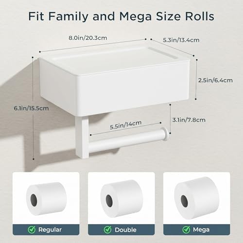 FORIOUS Toilet Paper Holder with Shelf, Wall-Mounted Modern Wipes Dispenser - Image 3