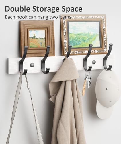 Optish Coat Rack Wall Mount, 16.5 Inches Wood Coat Hooks Wall Mount, Wall Coat Rack with 5 Hooks, Hat Rack Wall Hooks for Hanging Coat, Bag, Towel (1Pack, White) - Image 3