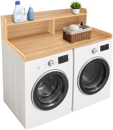 Royxen Laundry Countertop with 2-Tier Shelf Universal Fit, Washer and Dryer Countertop with Storage Space, Shelf Height 11.5 Inches, Solid Wood Core, Oak by Royxen