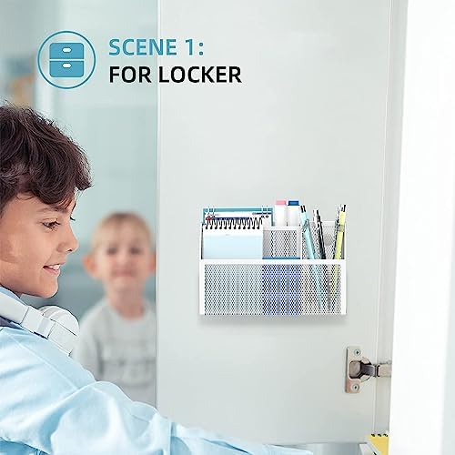 3-Grid Magnetic Pencil Holder, Strong Magnet Locker Organizer, White - Image 4