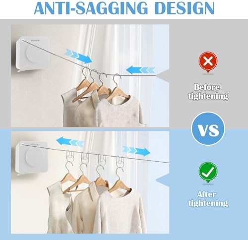 Retractable Clothesline Indoor, Non-Sagging Outdoor Clothes Line Retracting 16.7 Feet Heavy Duty Laundry Line Retractable Wall Mounted Clothes Line Outdoors (White, Square) - Image 2