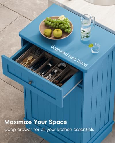 Betterhood 10 Gallon Tilt Out Trash Cabinet with Big Storage Drawer, Solid Wooden Trash Garbage Can Cabinet, Mid-Century Modern Recycling Cabinet & Laundry Sorter for Kitchen Dining Room, Light Blue - Image 3