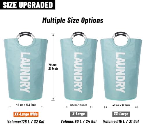 Caroeas 125L Laundry Basket,Large Laundry Hamper, Laundry Bag with Padded Handles, Clothes Hamper Stands Up Well, Collapsible Free Standing Easy Storage Washing Bin (Light Blue,125L) - Image 3
