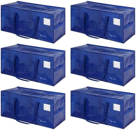 6 Pack Heavy Duty Extra Large Moving Bags with Handles, Waterproof Foldable Storage Totes, Clothing Storage Bags, Packing Moving Boxes for College Supplies & Seasonal Storage, Blue by JCBZAMZ