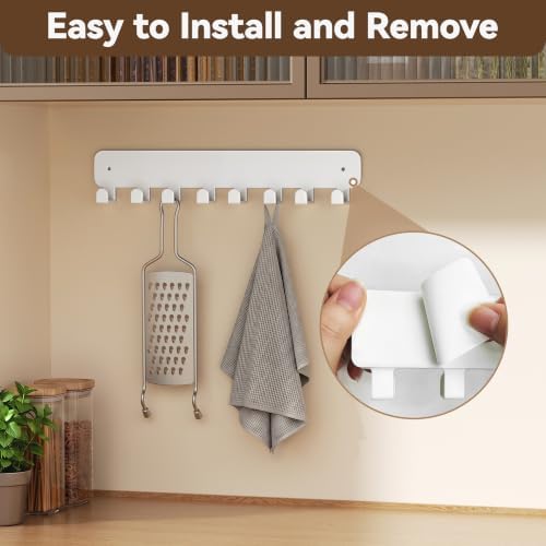 pickpiff Key Holder Wall Mount, Adhesive Key Rack with 8 Hooks Hanger for Car Key Ring, Metal Key Chain Organizer, White 1 Pack - Image 6