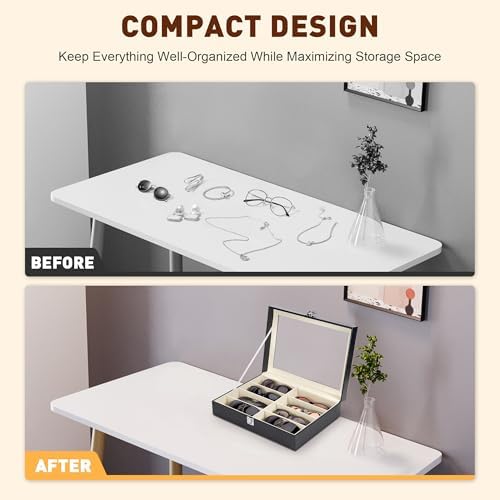 CO-Z Leather Multi Sunglasses Organizer for Women Men, Eyeglasses Eyewear Display Case with 8 Slots, Jewelry Watch Organizer, Sunglasses Jewelry Collection Case, Sunglass Glasses Storage Holder Box - Image 4