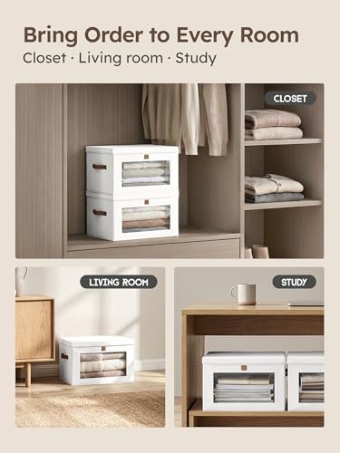 Homsorout Medium Fabric Storage Bins - Closet Shelf Organizer with Open Window, 6 Pack Closet Baskets for Shelves, Stackable Decorative Boxes for Home, Dorm, White, 13.7" x 9.8” x 9.8" - Image 7