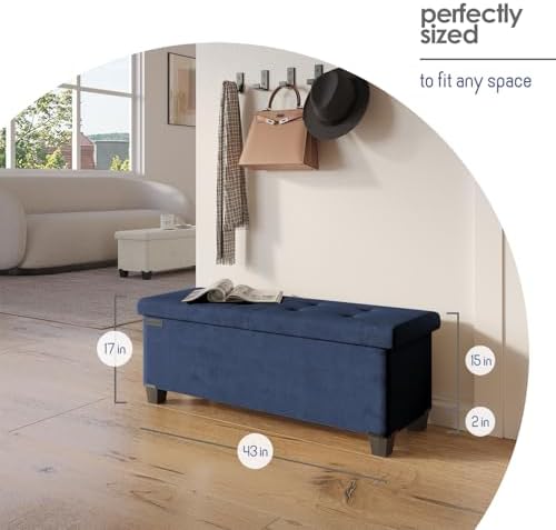 Storage Ottoman Bench with Bins, 43-in Storage Bench for Bedroom End of Bed, Folding Foot Rest Ottoman for Living Room Max 660lbs, Velvet Ottomans, Blue - Image 3