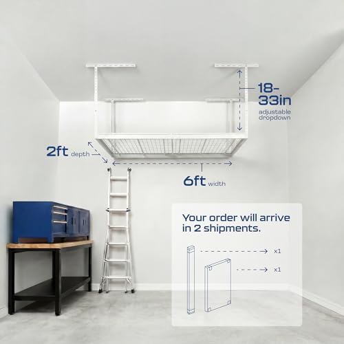 MonsterRax 2x6 Overhead Garage Storage Rack, White, 18"-33" Height - Image 3