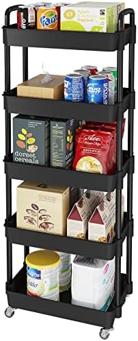 5 Tier Rolling Cart with Wheels,Utility Storage Carts,Black - Image 3