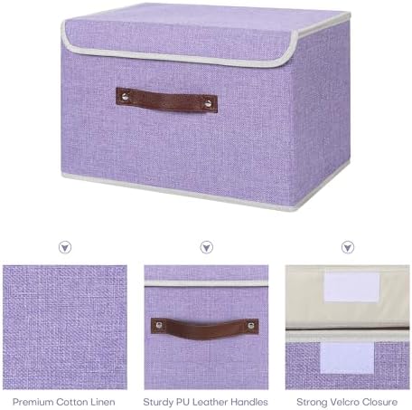 ANMINY Fabric Storage Box Bins with Lids, Purple, 13"x9"x7.9" - Image 4