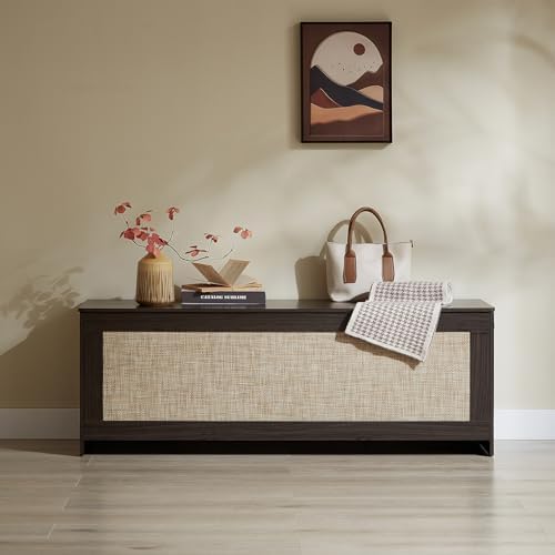 51.2"Storage Chest large,wooden rattan storage bench,Obsidian Black - Image 5
