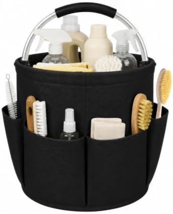 Premium Cleaning Caddy with Handle | Large Capacity Cleaning Supply Caddy with Deep Side Pockets | Collapsible Organizer Bag for Car Wash Supplies and Garden Tools (Black) by Unknown