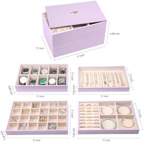 Voova Stackable Jewelry Organizer Tray with Lid (Set of 4, Lavender) - Image 6