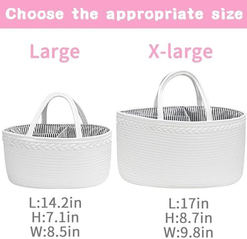 X-Large Baby Diaper Caddy Organizer, Cotton Rope Nursery Storage Basket - Image 2