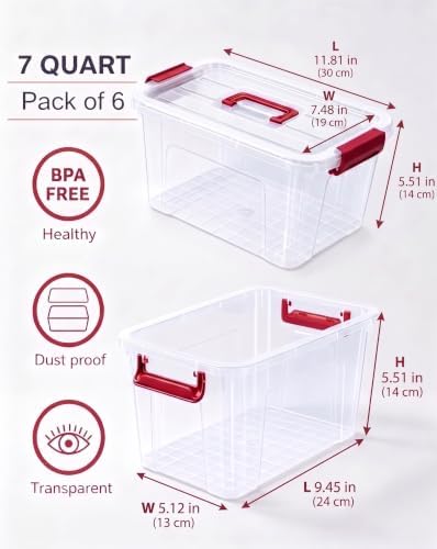 6 Pack Clear Plastic Storage Containers with Lids,Transparent Design,7Qt - Image 3