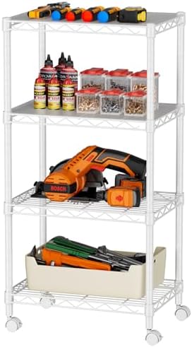 SINGAYE 4 Small Wire Shelves Kitchen Pantry Close Home Organizers and Storage Bathroom Shelf Laundry Room Organization Adjustable Book Metal Garage Shelving Unit by SINGAYE