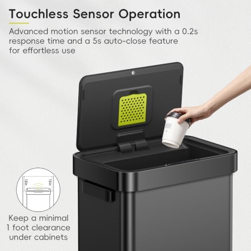 EKO Deluxe Mirage-T 50 Liter / 13.2 Gallon Touchless Rectangular Motion Sensor Trash Can or Recycling Bin, Matte Black Stainless Steel Finish - Image 5