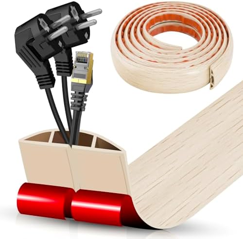 Floor Cord Cover Cavity 0.8"x0.37" Self Adhesive Cord Hider, 10FT Low Profile Cable Management, Extension Strip Protector for Wires, Prevent Cable Trips for Offices, Gyms, Exhibitions (Yellow Wood by DBHXXMB-HH
