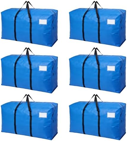 6 Pack Heavy Duty Moving Bags with Backpack Straps & Handles, Large Storage Bags with Zipper for Clothes, College Moving Supplies and Dorm Essentials (33 Gal, Blue) by JVLJVL