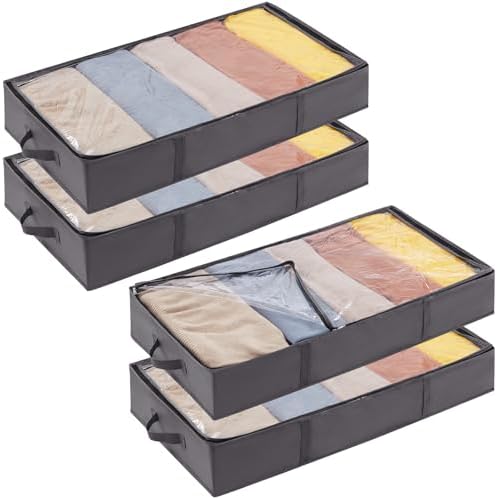 Lifewit 65L 4 Pack Under Bed Storage Container, Blanket Organizer, Gray by Lifewit
