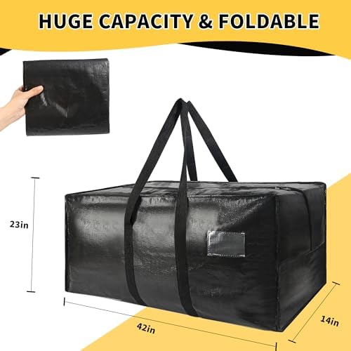 Heavy Duty Extra Large Moving Bags,58 Gallon Jumbo Packing Bags,Huge Moving Storage Bags with Strong Zippers & Carrying Handles,Reusable Big Moving Storage Bags for College Dorm Travel 1Pack - Image 2