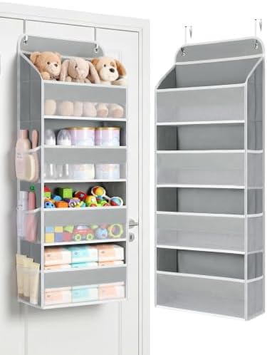 Yecaye Over the Door Organizer, Stuffed Animal Storage, Bathroom Organizers and Storage for Nursery Newborn Baby Essentials Stuff Dorm Room, Widen by 7cm, Deepen by 3cm, Grey 4 Tier Extra-Large by Yecaye