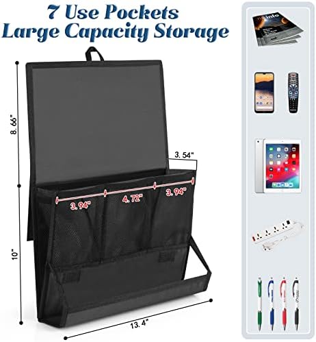 Bedside Caddy Organizer for Dorm Bed Rails with 7 Pockets, Black - Image 2