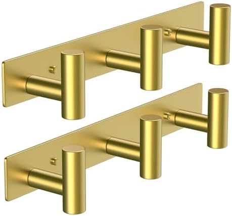 VAEHOLD Hat and Coat Wall Mount Rack - Hooks for Robes, Bags, Keys, and Towels - Bathroom Towel Hanger Organizer (Gold, “T“ Shape 3 Hooks 2 Pack) by VAEHOLD