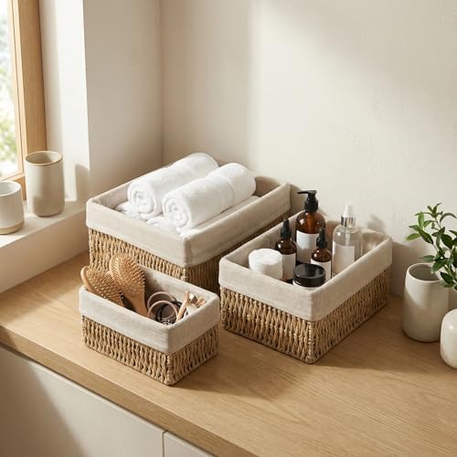 Wicker Storage Baskets Set of 3, Bathroom & Shelf Bins - Image 3