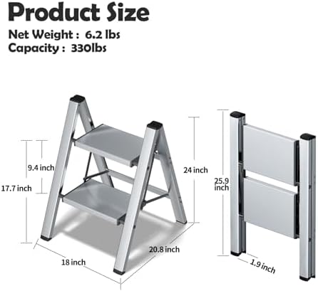 Taranta 2 Step Stool Foldable,Aluminum Step Ladder-Sliver - Image 6