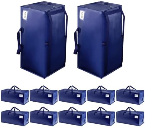 VENO 16 Pack Moving Bags w/Backpack Straps, Heavy Duty, Moving Boxes Alternative, Packing Supplies, Large Storage Totes for Dorm Room Essentials with Zipper for Clothes (Blue, 16 Pack) by Veno