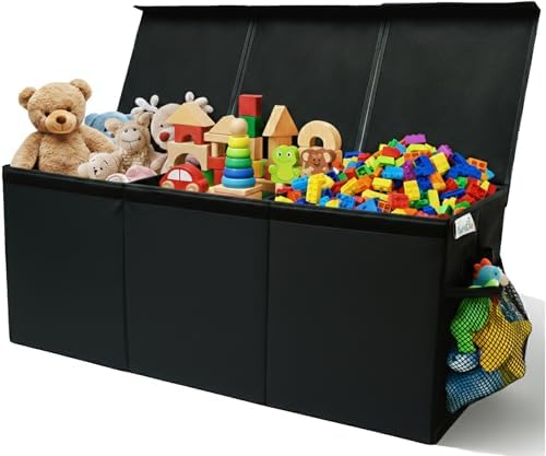 SoftOwl Extra Large Toy Storage Organizer with Lid - Sturdy, Collapsible Toy Chest Storage Box Design - Toys Bin with Dividers for Kids, Nursery, Bedroom, Playroom 37"x16"x14" by SoftOwl
