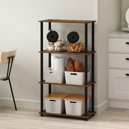 Furinno Turn-N-Tube Storage Shelves, 4-Tier Toolless Book Shelf, Corner Shelf, Toolless Open Shelves, for Organization and Storage, Living Room, Garage, Home Office, Amber Pine - Image 6