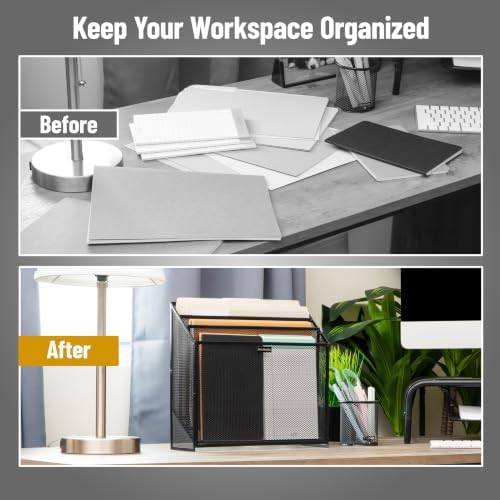 Mind Reader Vertical File Storage, Desktop Organizer, Workspace, Office, Metal Mesh, 12.5"L x 3.75"W x 11.5"H, Black - Image 5