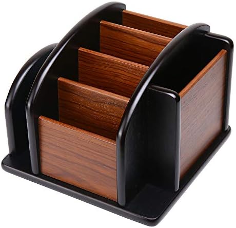 Siveit Wooden Desk Organizer, Desktop Office Supplies Storage Remote Control Caddy Holder (6-Compartment) by Siveit