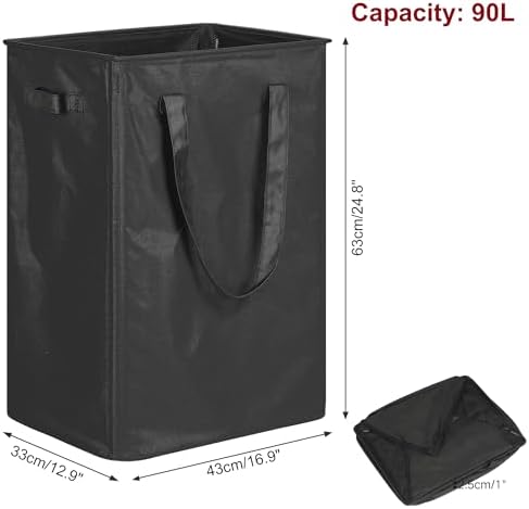 efluky Slim Laundry Basket, Narrow Laundry Hamper with Handles, Collapsible Dirty Clothes Hamper, Tall Laundry Bin for Laundry Room, Dorm and Bedroom, 90L Black - Image 2