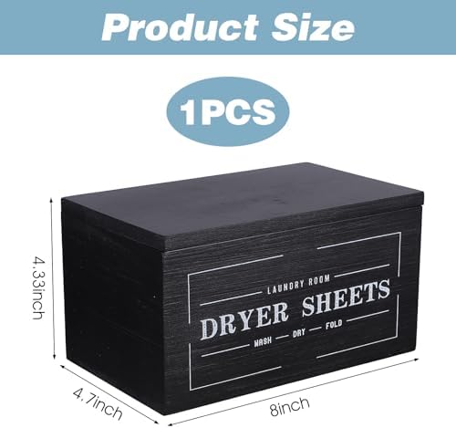 Wooden Dryer Sheet Dispenser with Lid - Black Rustic Farmhouse Laundry Room Organization & Storage Container for Fabric Softener Sheets - Image 2