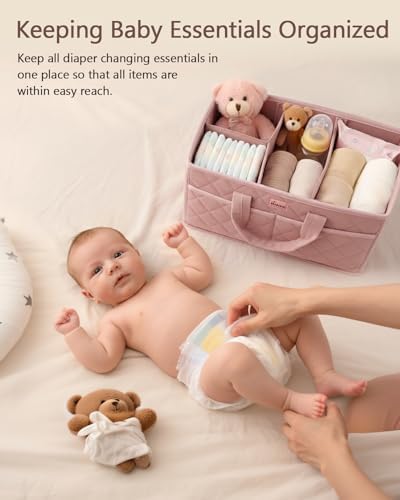 Diaper Caddy Organizer For Changing Table,Dutch Velvet Baby Diaper Caddy With 3 Removable Compartments &4 Side Pockets,Portable Diaper Basket For Car Organizer,Nursery Organizer For Essential Supplies - Image 2