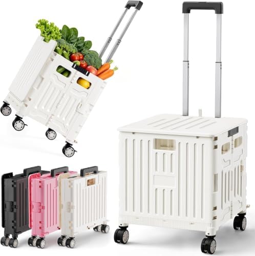 SUNALLY Folding Utility Cart Rolling Crate Handcart Shopping Trolley, White by SUNALLY