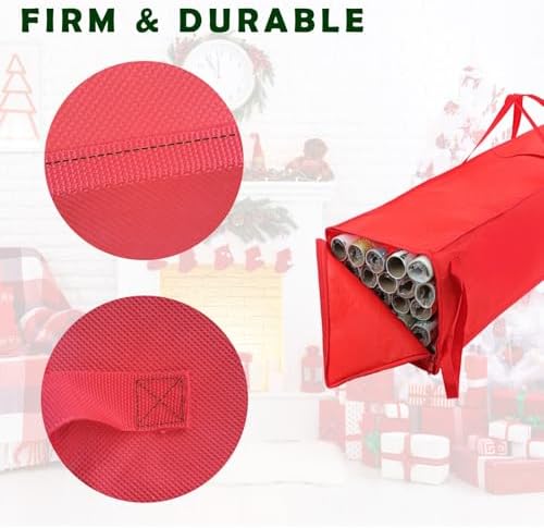 Demao Christmas Wrapping Paper Holder, Wrapping Paper Storage Bag for Christmas Rolls, Resistant 41 inch Organizer Storage Container, Stores up to 25 Standard Rolls - Image 4