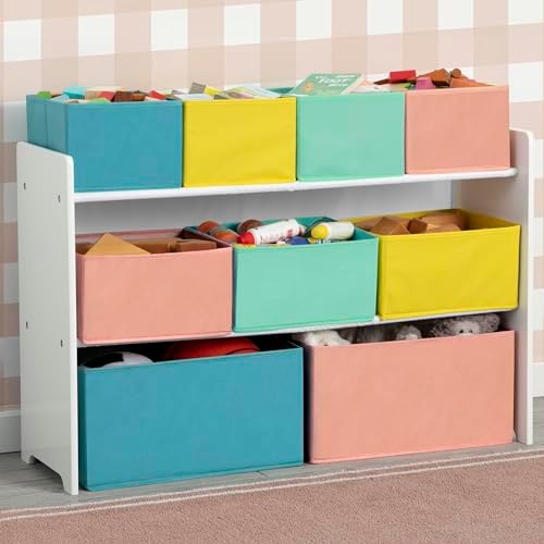 Delta Children Deluxe Multi-Bin Toy Organizer with Storage Bins - Greenguard Gold Certified, White with Blue/Orange/Pastel Bins - Image 2