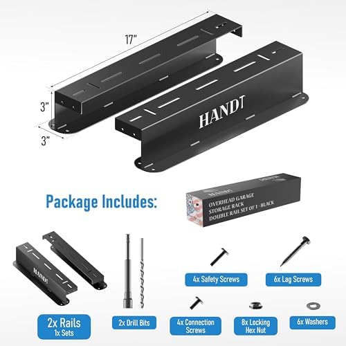 USA Based Overhead Garage Storage Rack, Connectable Heavy Duty Metal Ceiling Rails Garage Storage Organization Shelving System, Hanging Racks Tote Containers, Supports Up To 1 Bin, 1 Set Black - Image 4