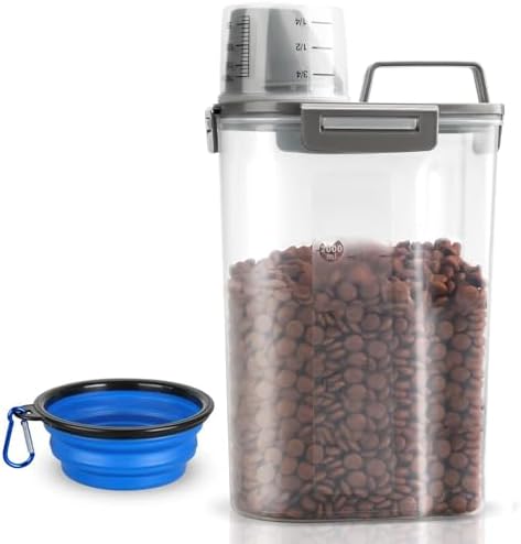 TIOVERY Upgraded Dog Food Storage Container Small, Cat Food Container Airtight, Pet Food Container Dispenser with Pour Spout, Measuring Cup and 4 Seal Buckles for Dogs, Cats, Birds (Grey) by TIOVERY